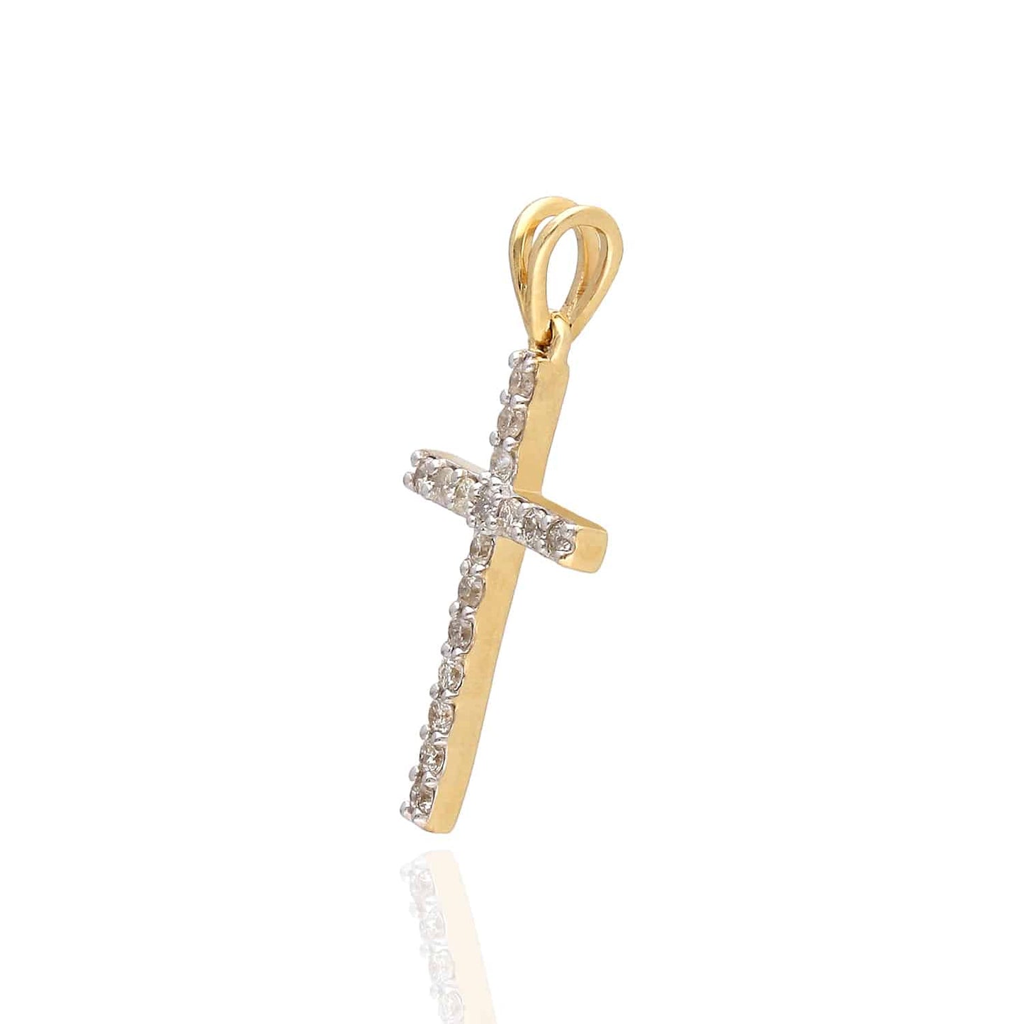 0.25CTW Natural Diamond 14K Yellow Gold White Cross Pendant 1"