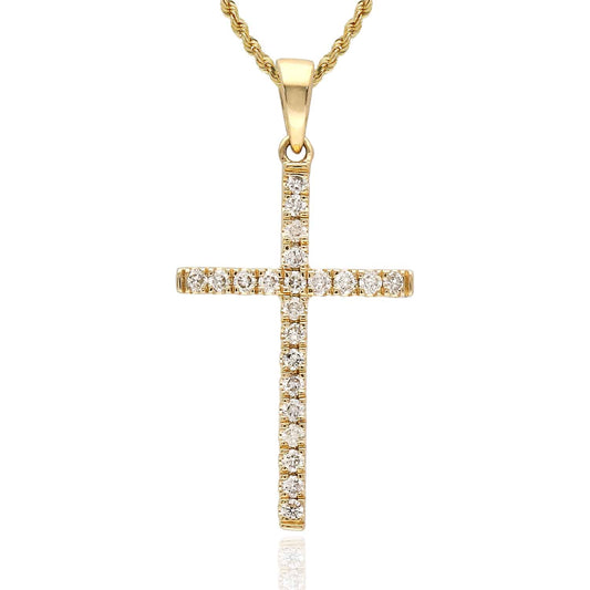 Natural Diamond 14K Gold Cross Pendant 0.9"-1.3"