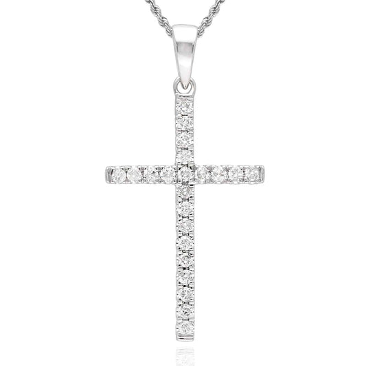 0.17CTW-0.26CTW Natural Diamond 14K White Gold Cross Pendant 0.9"-1.3"