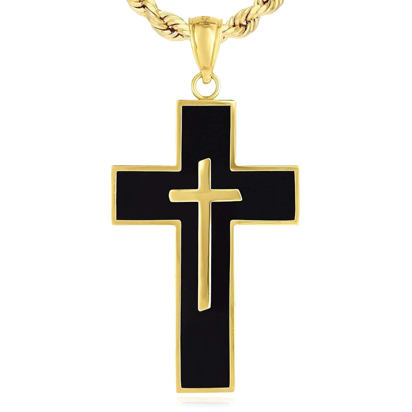 14K Gold Black Cross Pendant 1.6"