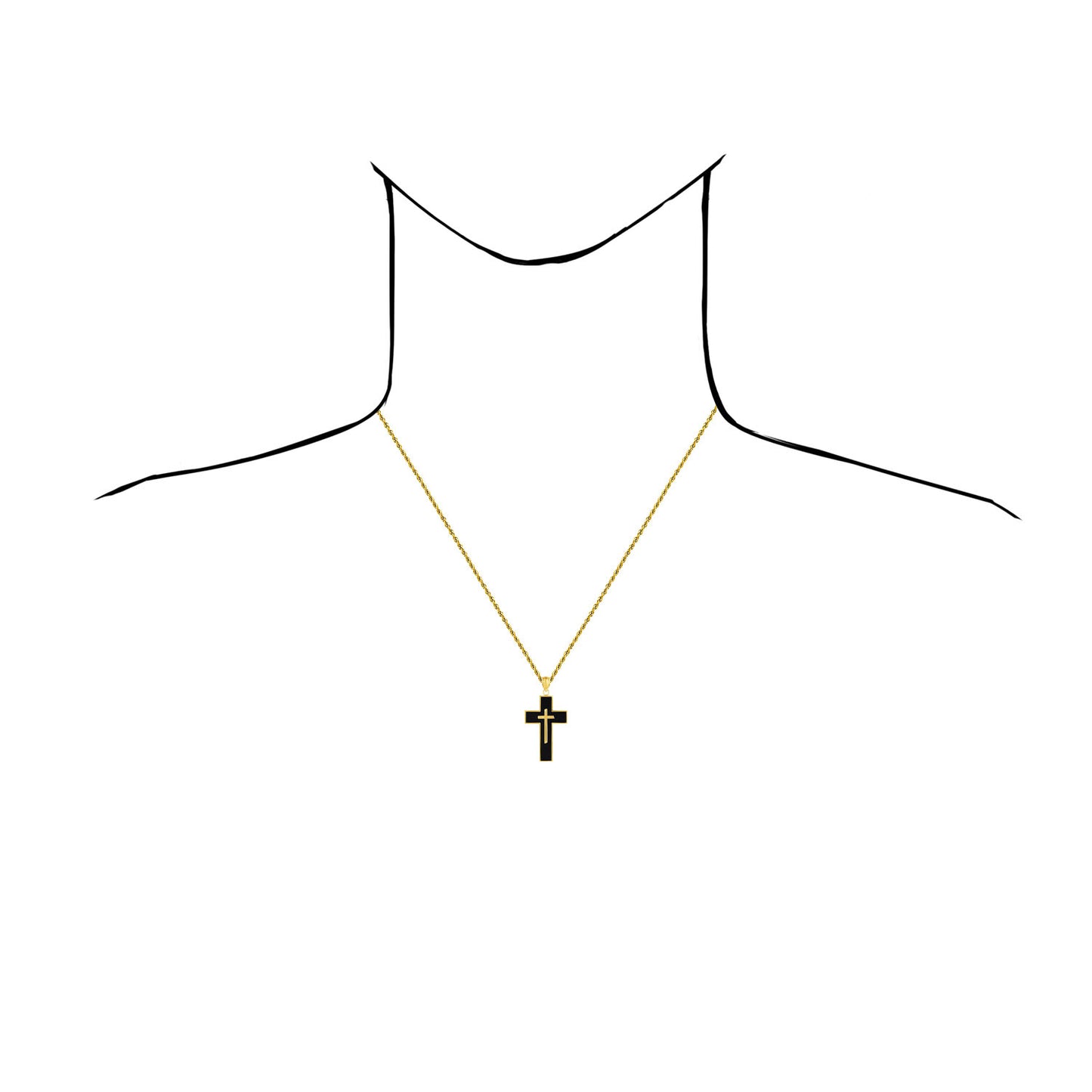 14K Gold Black Cross Pendant 1.6"