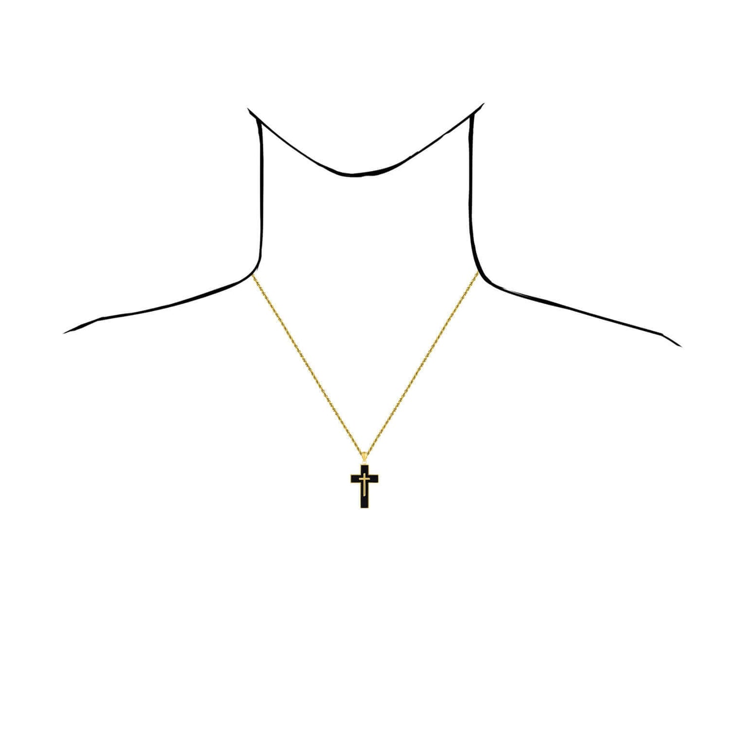 14K Gold Black Cross Pendant 1.6"