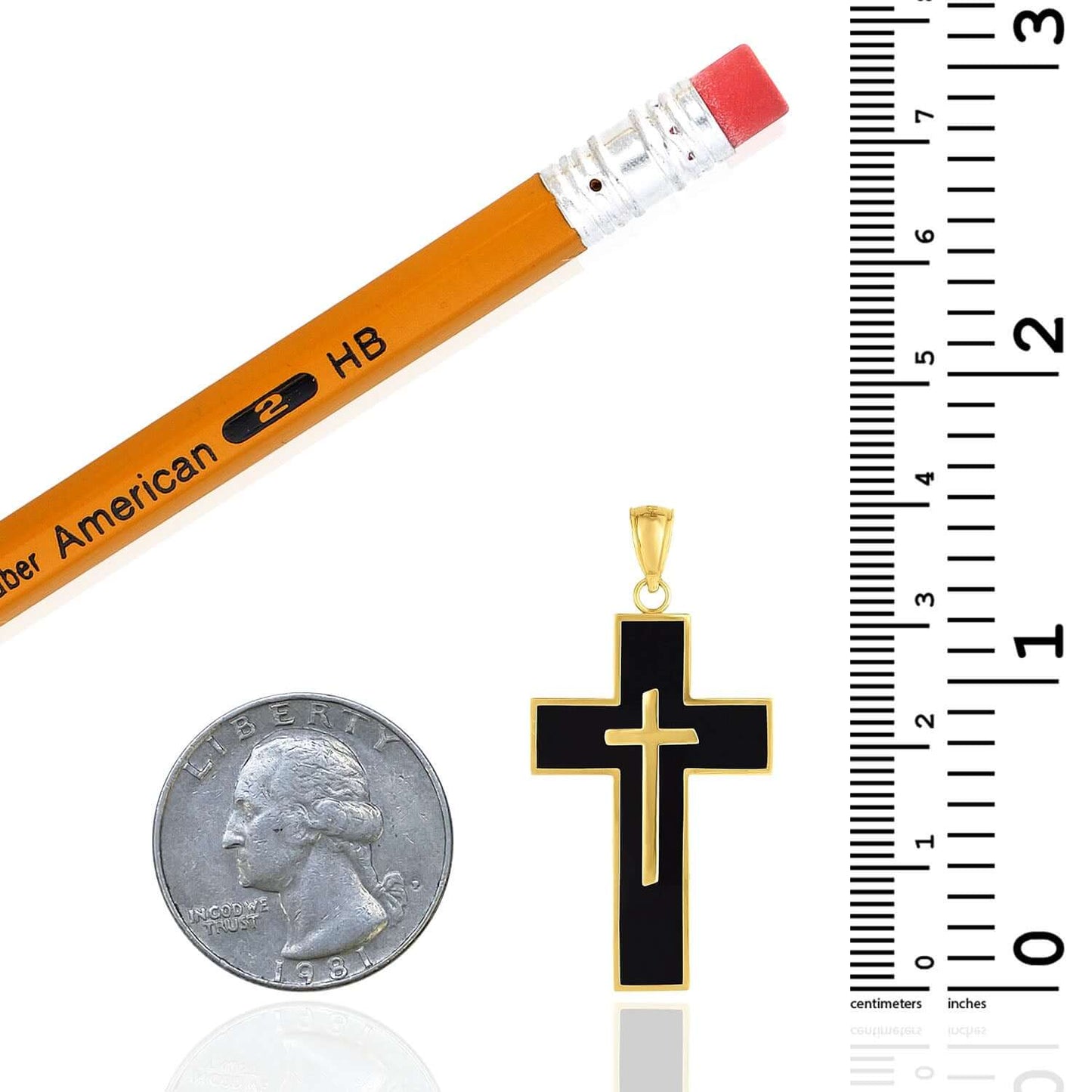 14K Gold Black Cross Pendant 1.6"