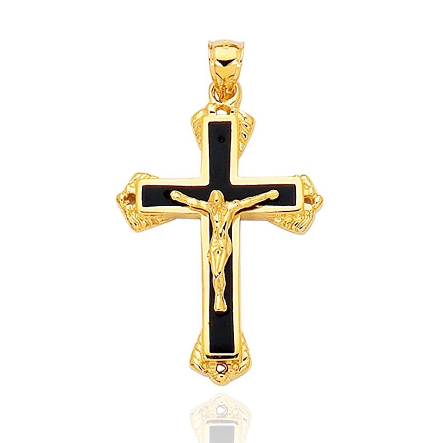 14K Gold Black Religious Crucifix Cross Pendant 1.6"