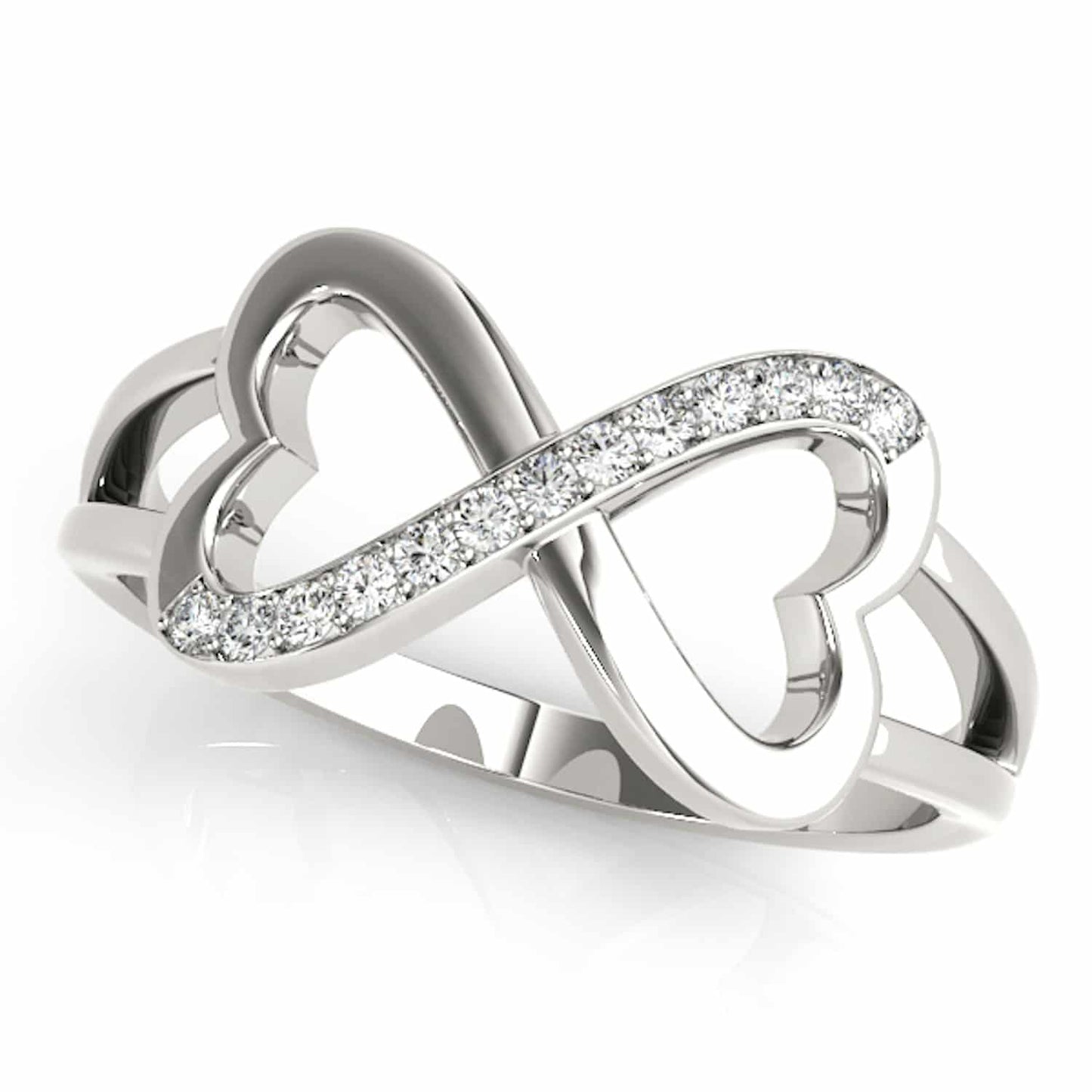 0.15CTW Real Diamond 14K Gold White Infinity Heart Ring