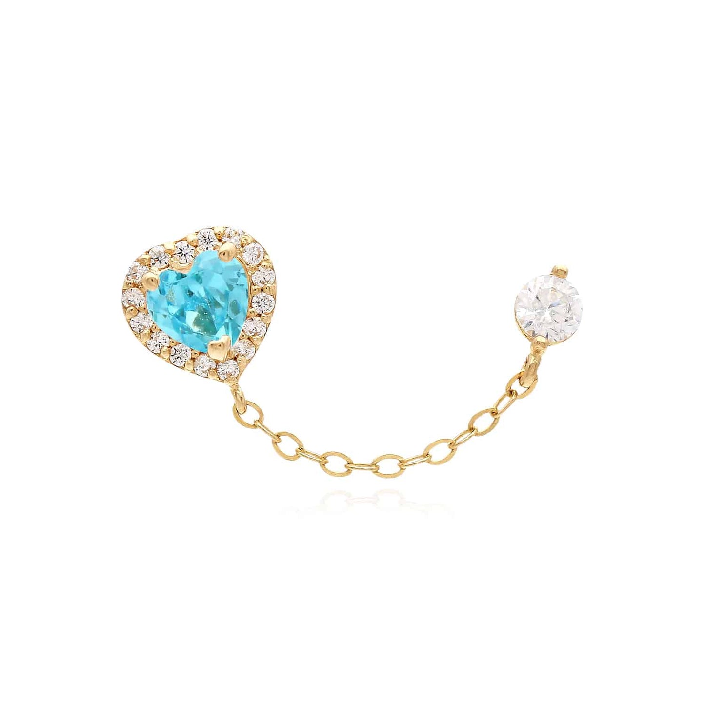 14K Real Gold CZ Halo Heart Stud Double Pierced Earrings