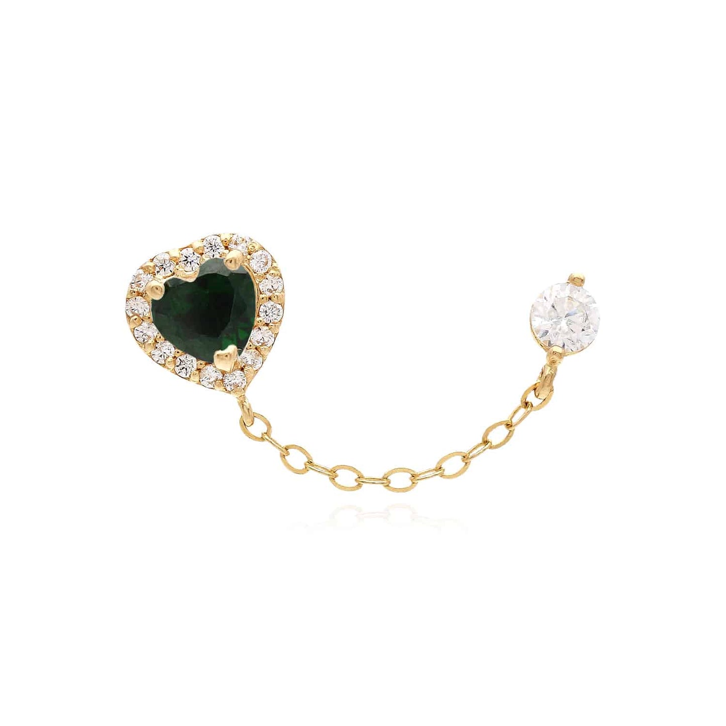 14K Real Gold CZ Halo Heart Stud Double Pierced Earrings