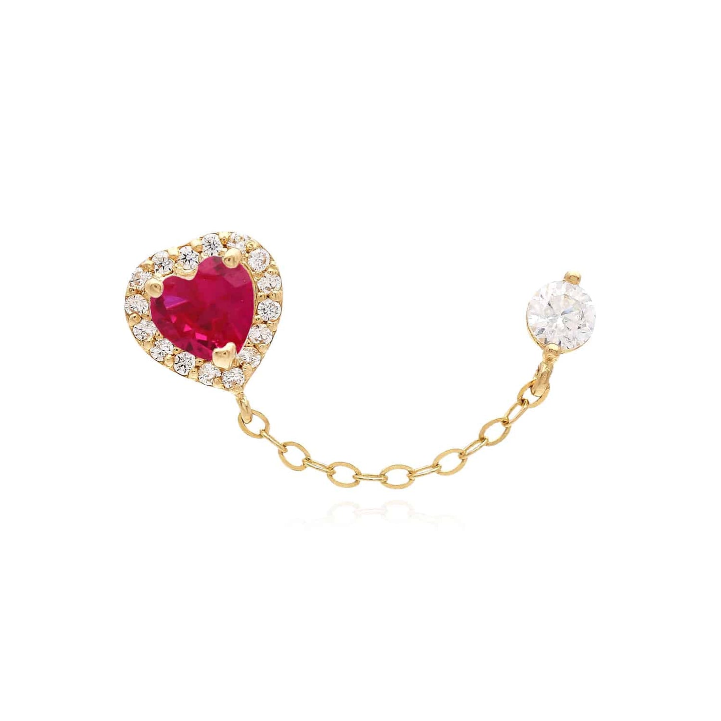 14K Real Gold CZ Halo Heart Stud Double Pierced Earrings