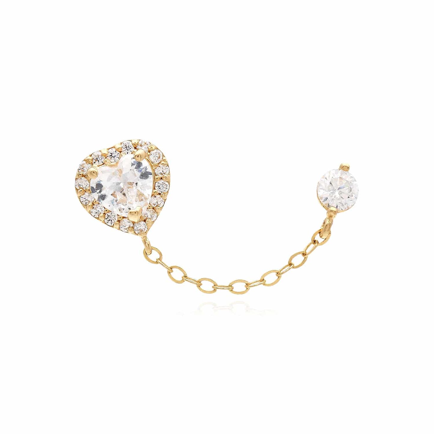 14K Real Gold CZ Halo Heart Stud Double Pierced Earrings