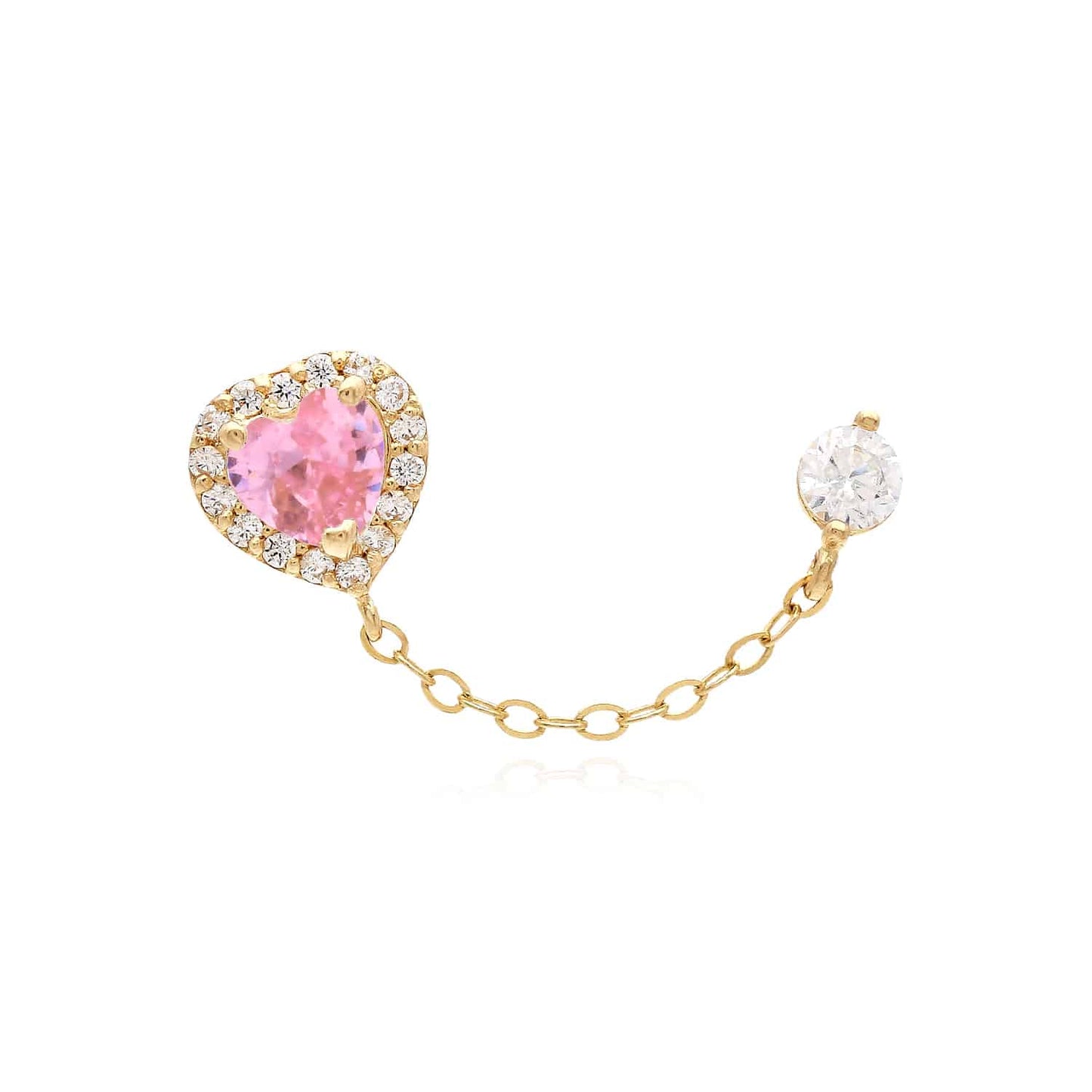 14K Real Gold CZ Halo Heart Stud Double Pierced Earrings