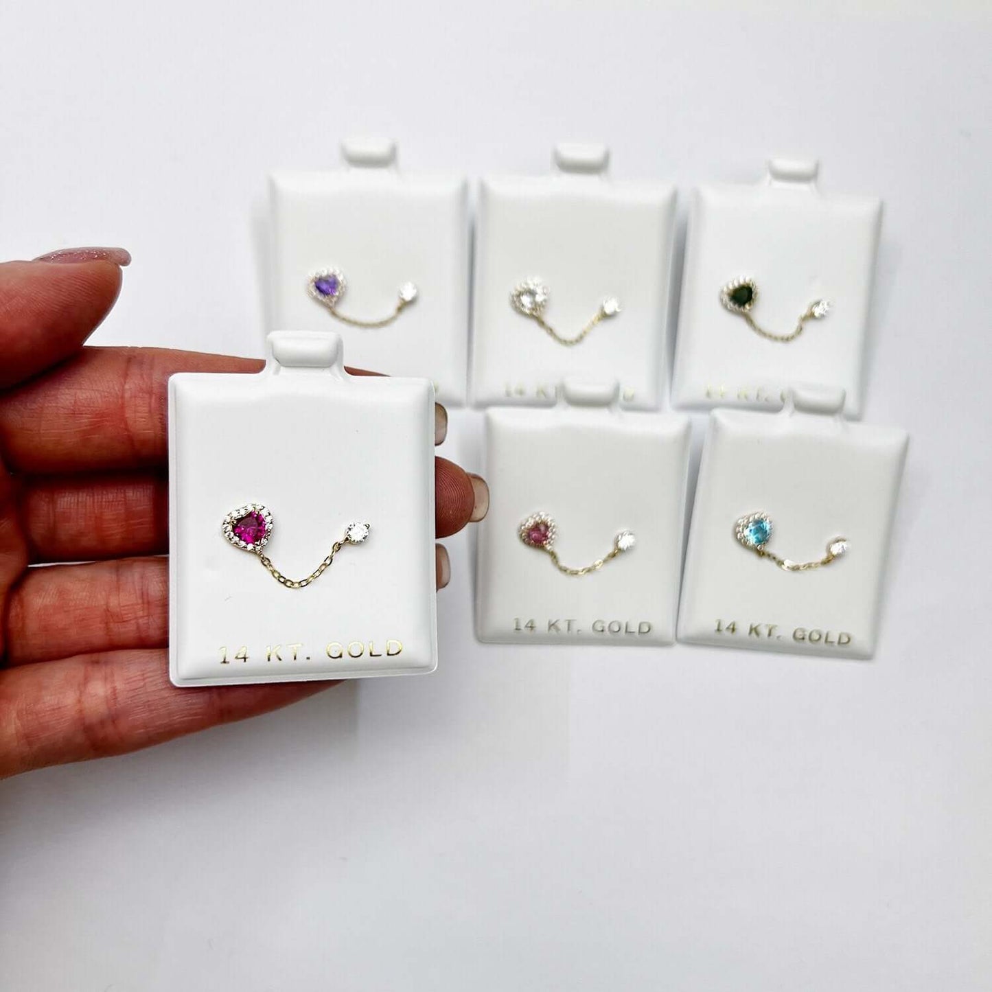 14K Real Gold CZ Halo Heart Stud Double Pierced Earrings