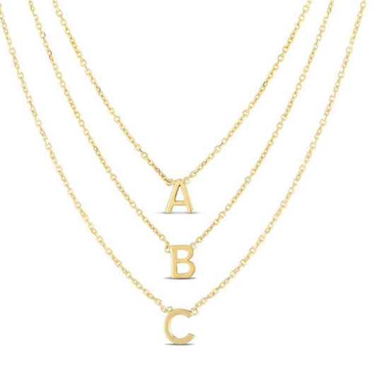 14K Yellow Gold Letter Initial Pendant Necklace (Solid Links) Adjustable 16"-18"