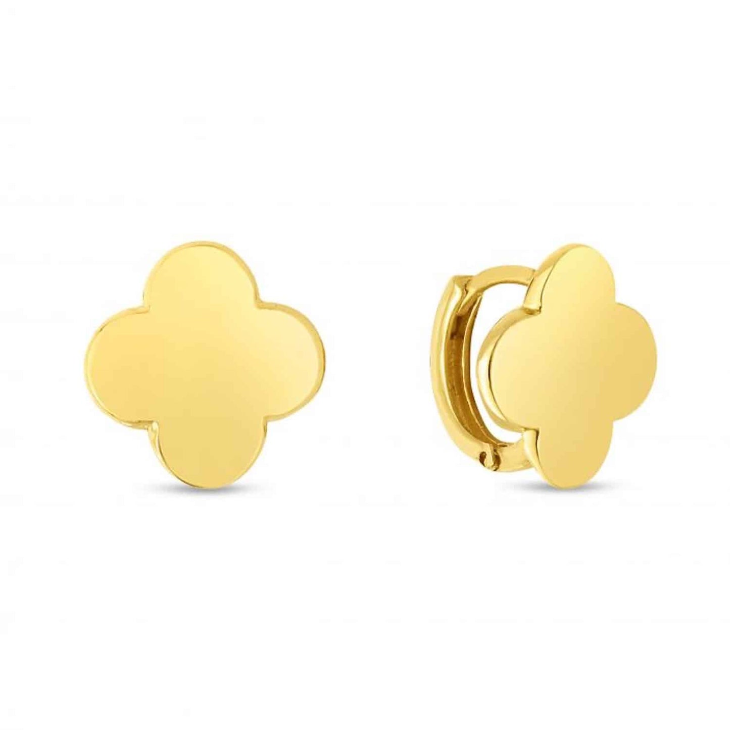 14K Gold Clover Leaf Huggie Snap Clasp Earrings 11mm