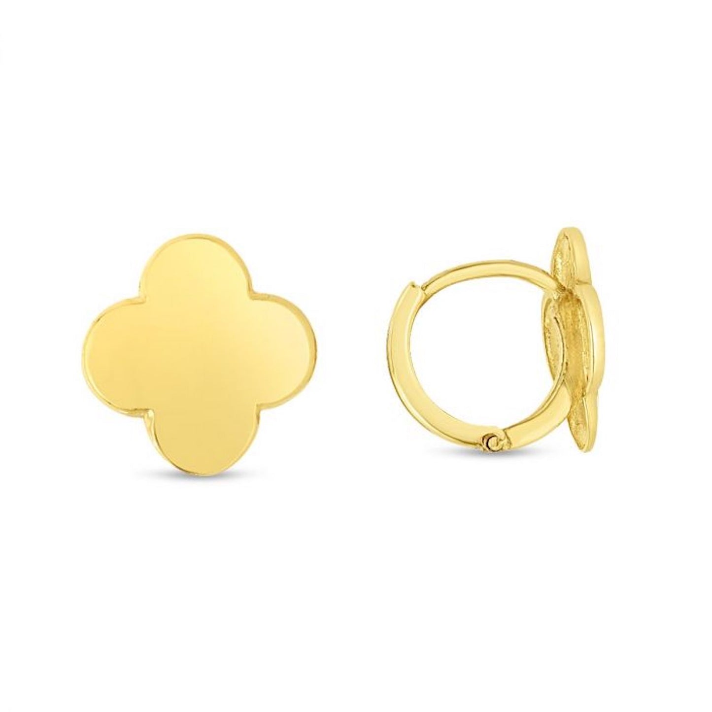 14K Gold Clover Leaf Huggie Snap Clasp Earrings 11mm