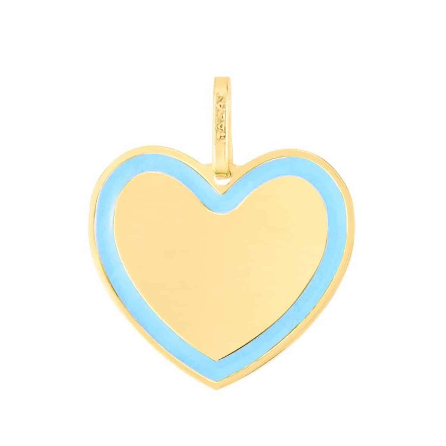 14K Gold Blue Green Pink Yellow Outlined Heart Charm Pendant 0.55"