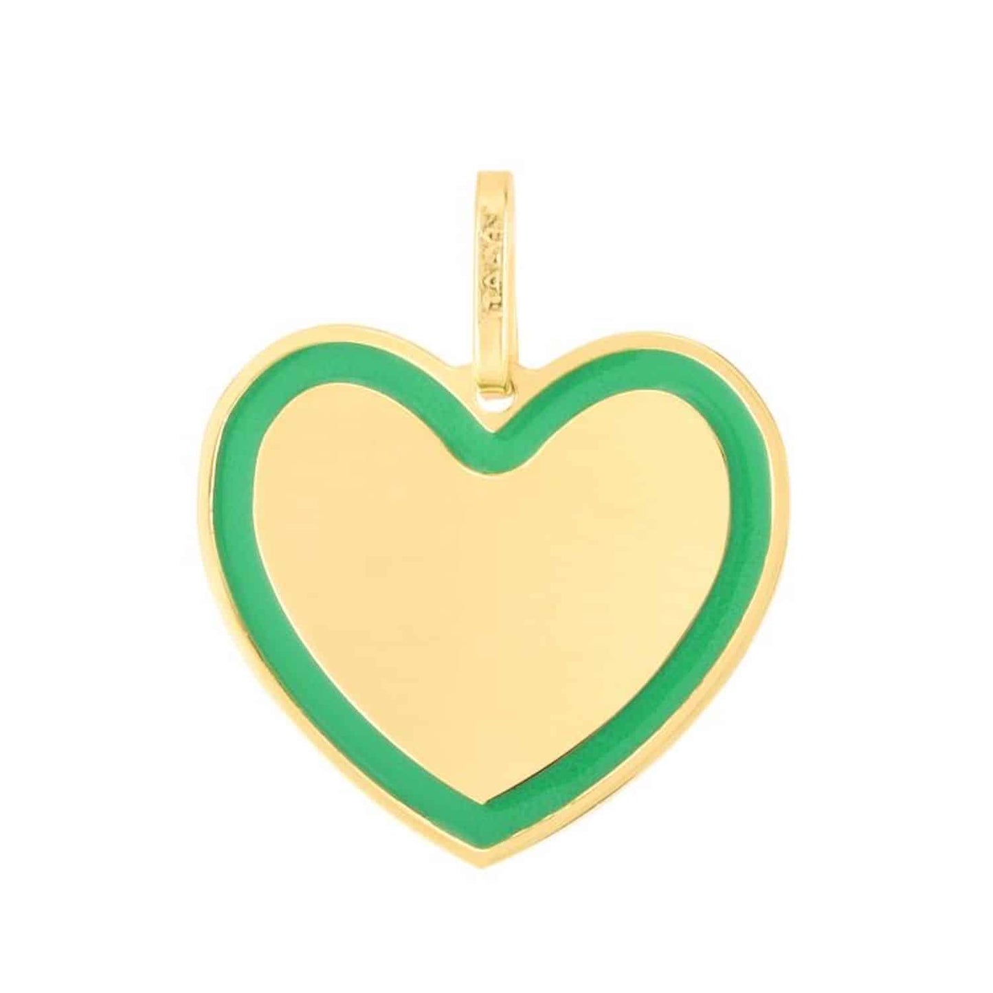 14K Gold Blue Green Pink Yellow Outlined Heart Charm Pendant 0.55"
