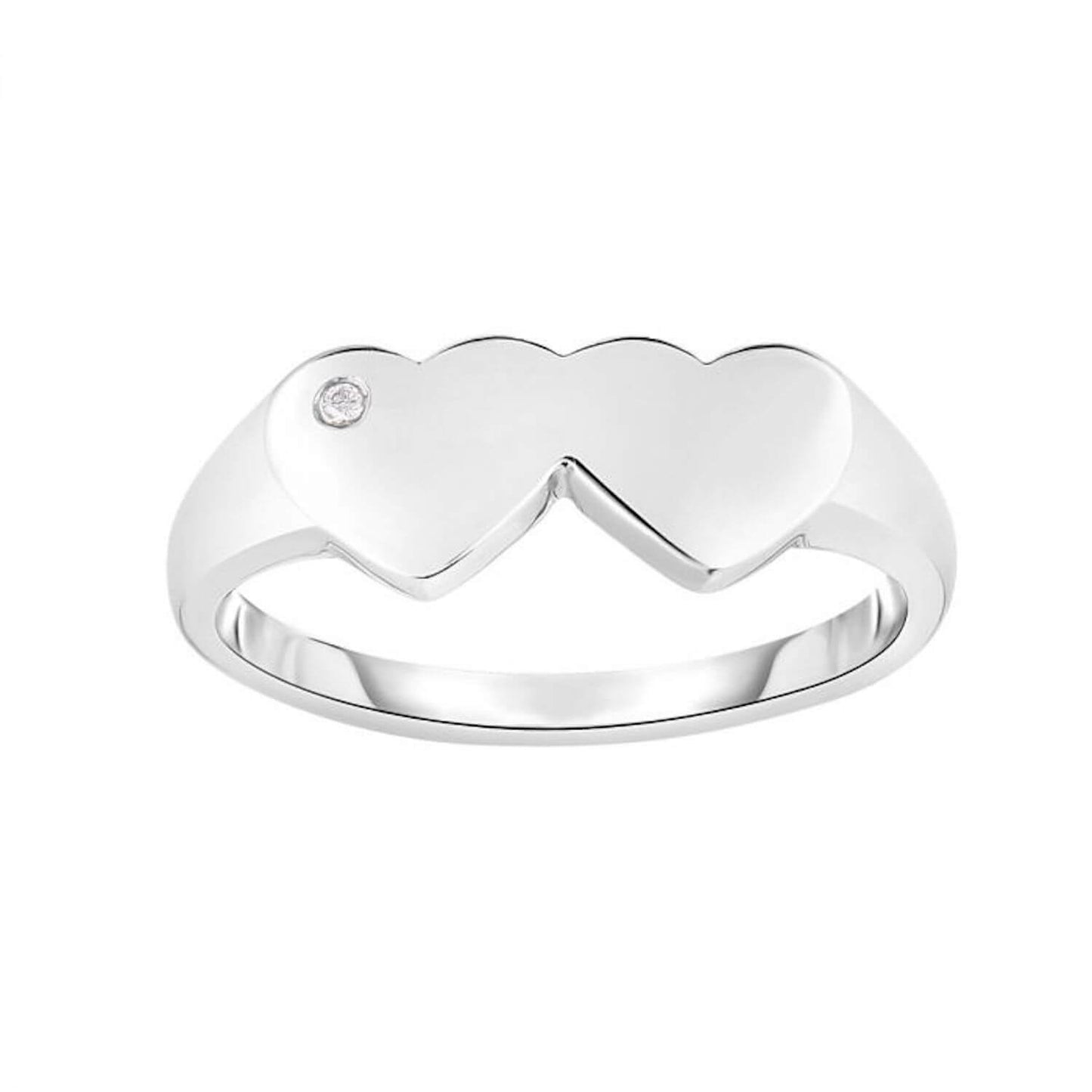 Real Diamond Sterling Silver Double Hearts Ring
