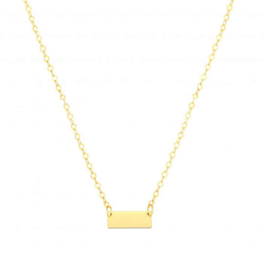 Engravable 14K Yellow & White Gold Personalized Bar Necklace (Solid Links) Adjustable 16"-18"