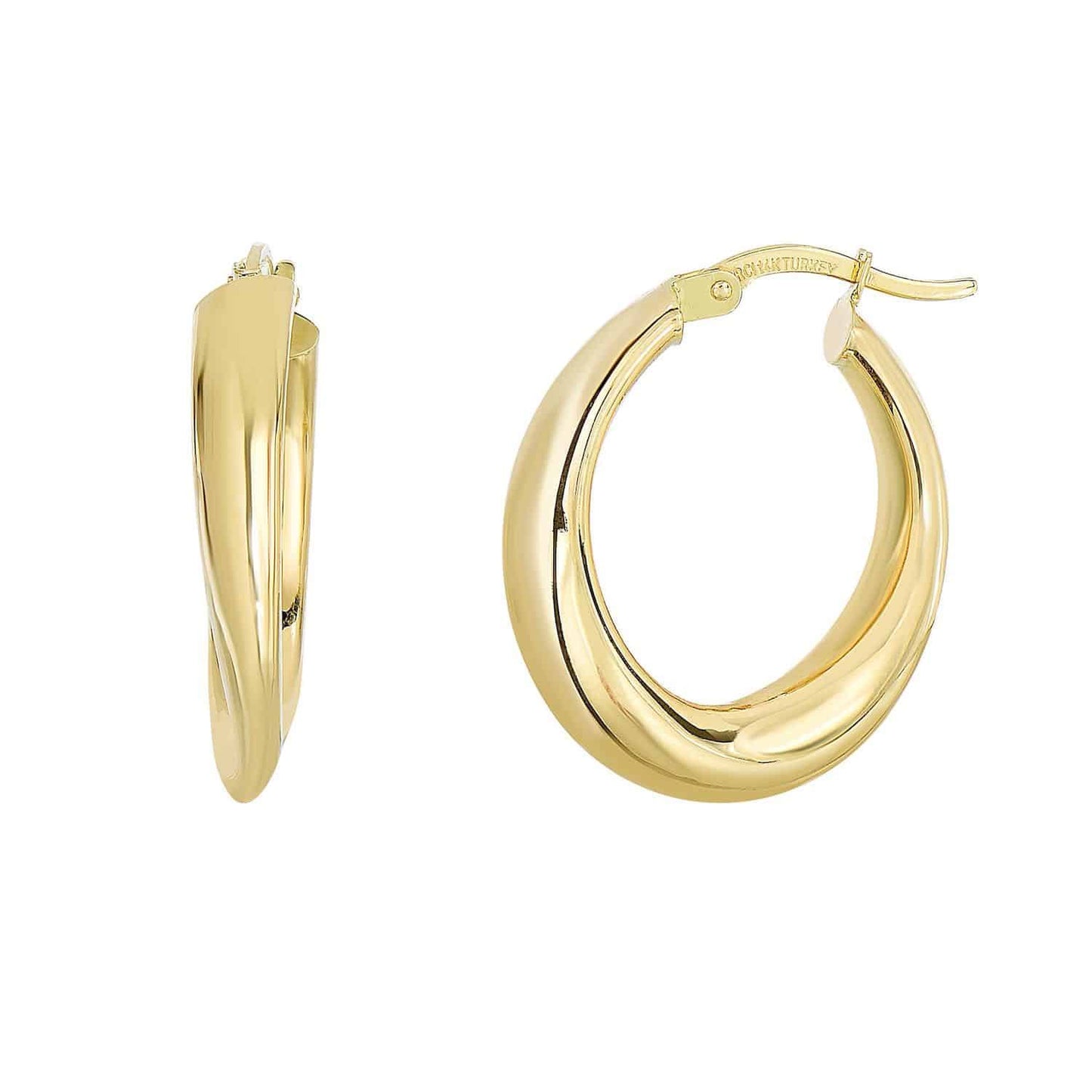 14K Gold Yellow White Graduated Oval Hoop Earrings 20mm