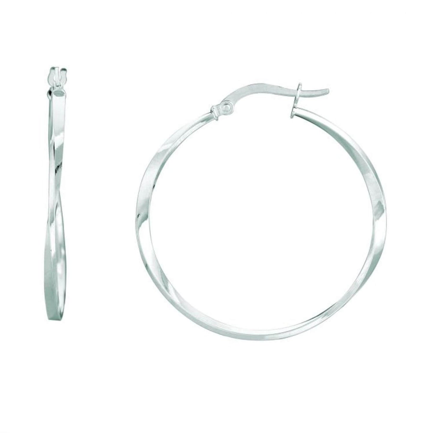 14K White Gold Twisted Hoop Earrings 30mm