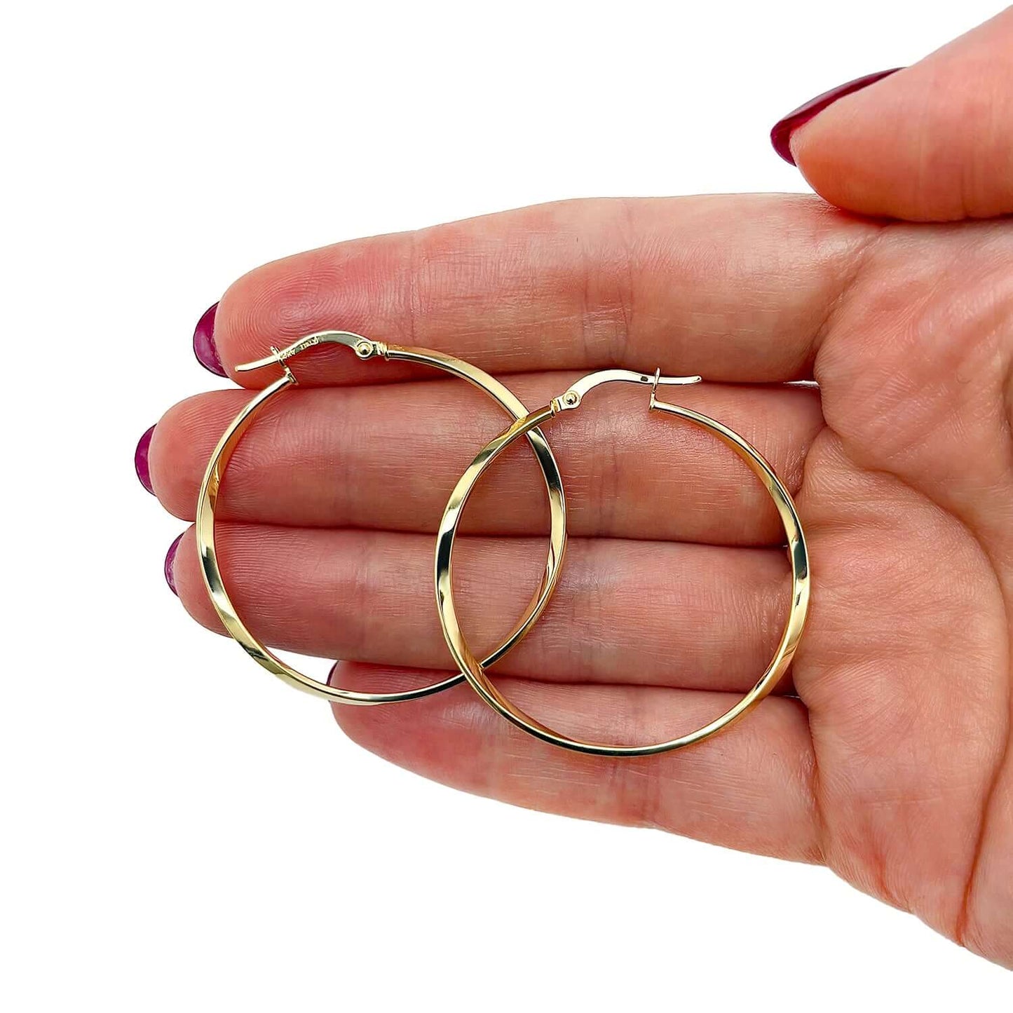 14K Gold Twisted Hoop Earrings 35mm