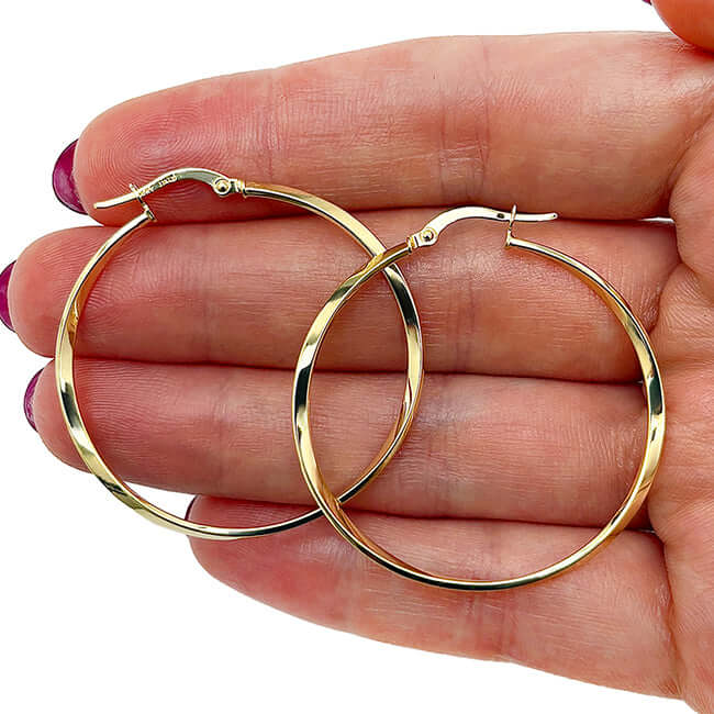 14K Gold Twisted Hoop Earrings 35mm