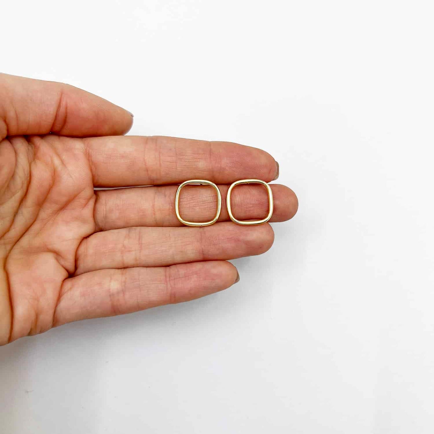 10K Yellow Gold Open Square Modern Stud Earrings