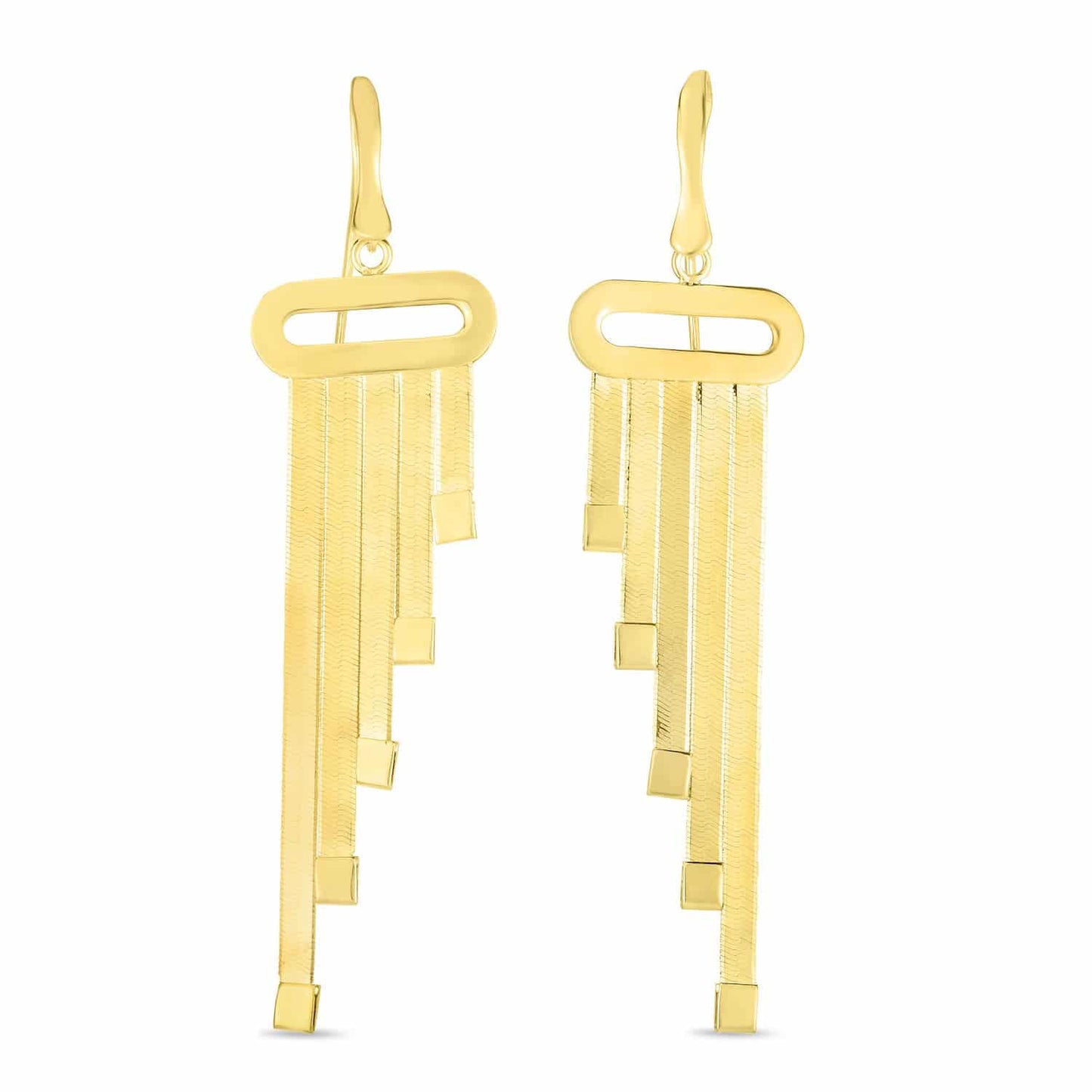 14K Gold Triple Strand Herringbone Drop Earrings