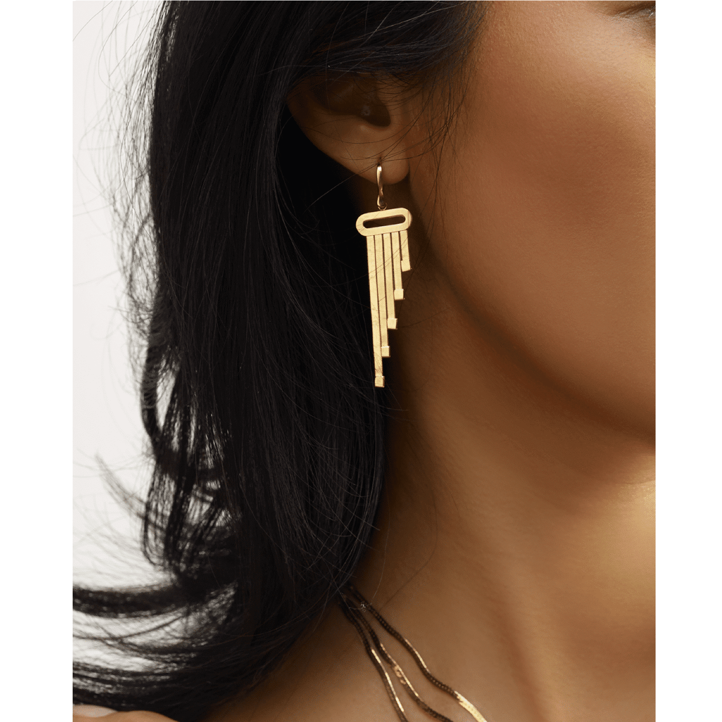 14K Gold Triple Strand Herringbone Drop Earrings