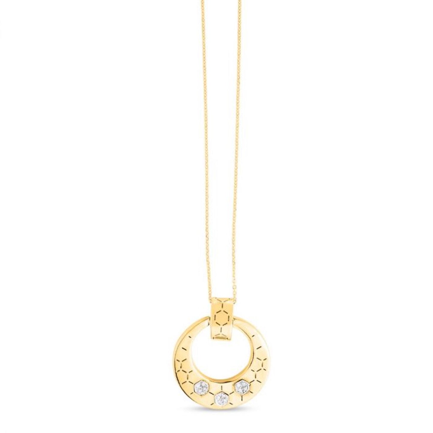 Real Diamond 14K Gold Honeycomb Pendant Necklace 18"