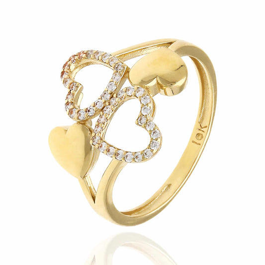 10K Gold Yellow CZ Puffed Open Heart Composite Cocktail Ring