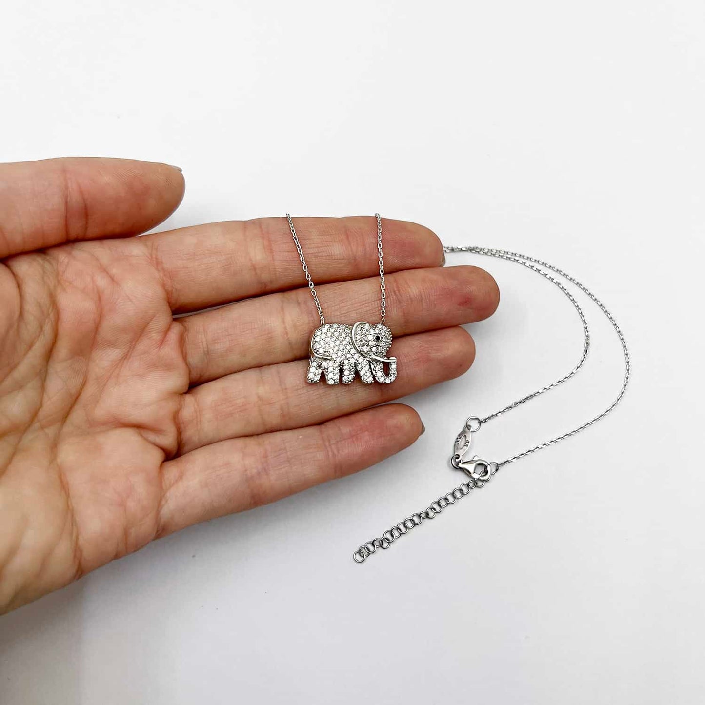 18K Gold Over Silver CZ Elephant Pendant Necklace 16"-17.5" Adjus