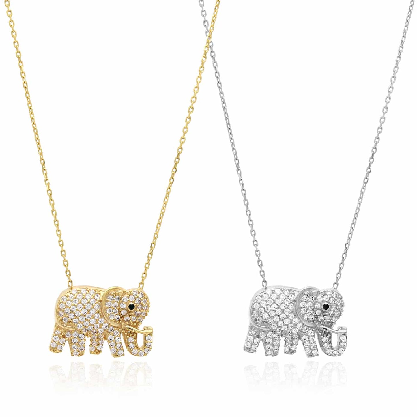 18K Gold Over Silver CZ Elephant Pendant Necklace 16"-17.5" Adjus