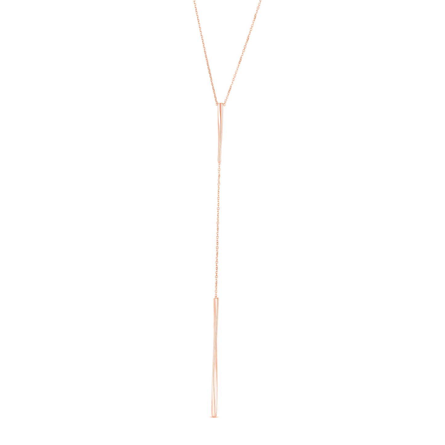 14K Gold Yellow White Sculptural Bar Lariat Pendant Cable Y-Necklace Chain 17"