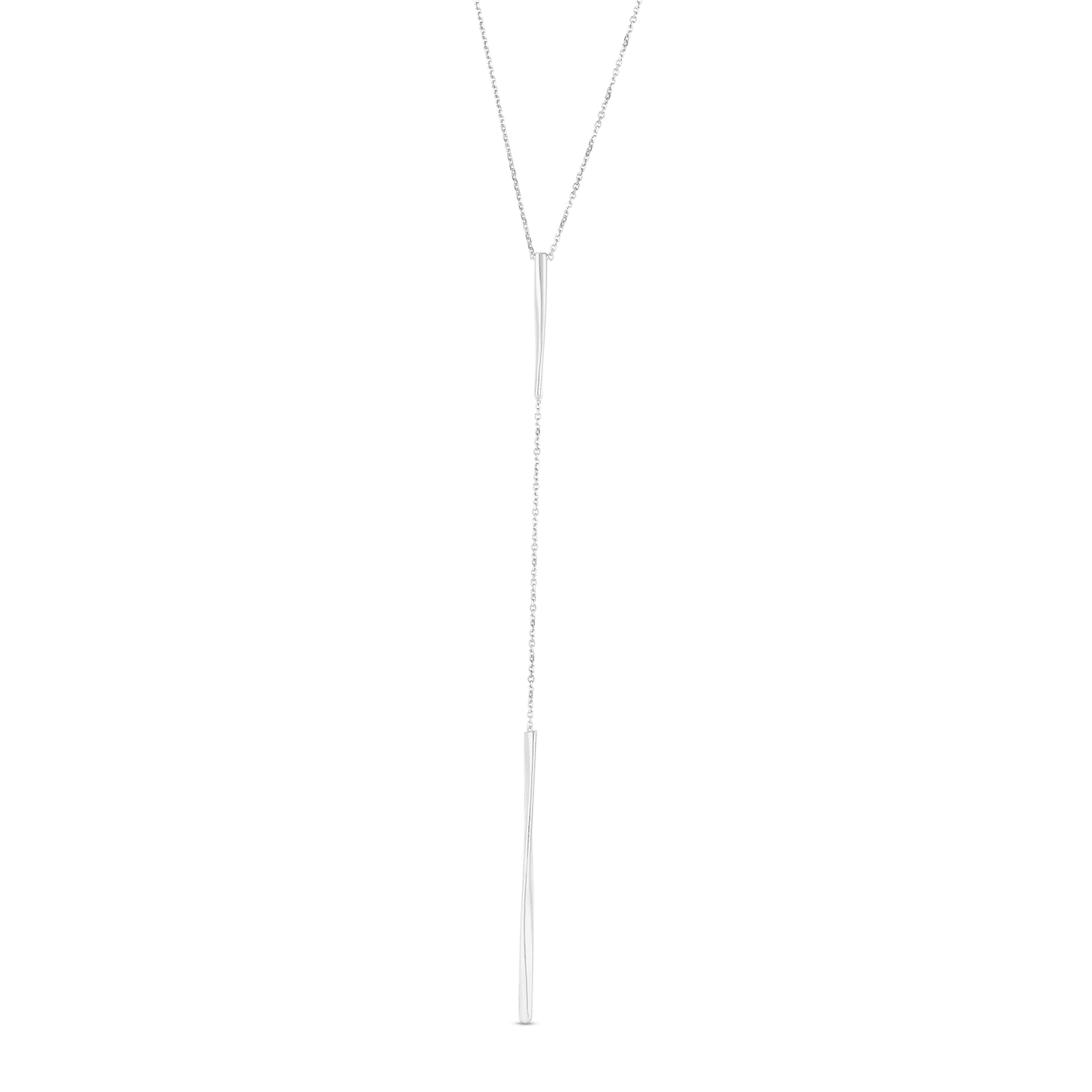 14K Gold Yellow White Sculptural Bar Lariat Pendant Cable Y-Necklace Chain 17"
