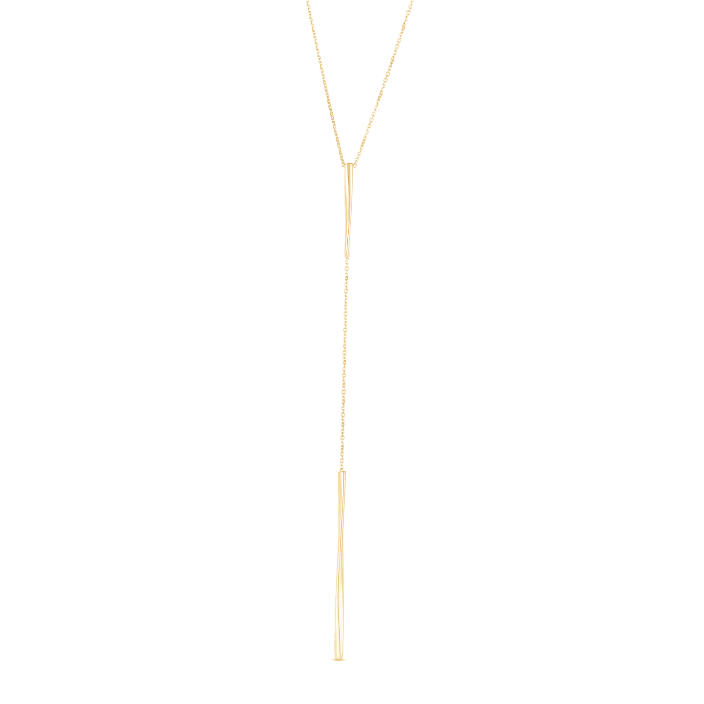 14K Gold Yellow White Sculptural Bar Lariat Pendant Cable Y-Necklace Chain 17"