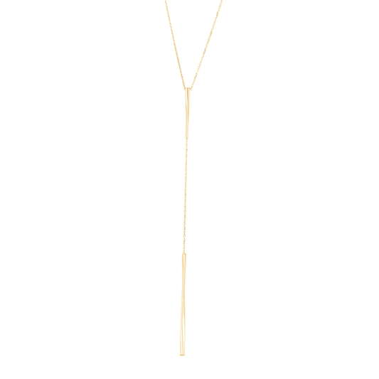 14K Yellow & White Gold Sculptural Bar Lariat Cable Y-Necklace (Hollow) 17"