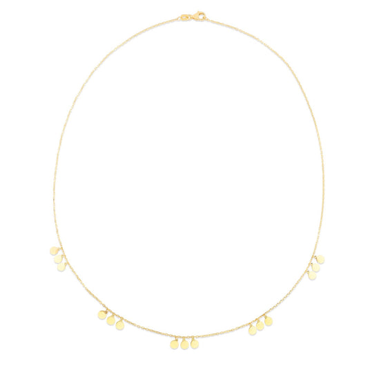 14K Yellow Gold Stationed Dangling Discs Cable Necklace (Hollow) 18"