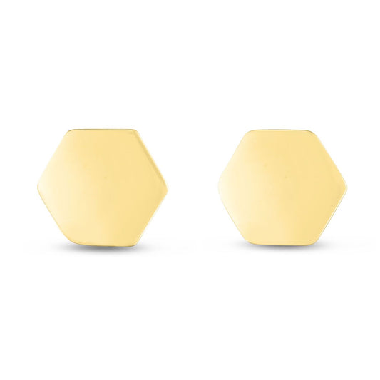 14K Gold Hexagon Push Back Studs Earrings