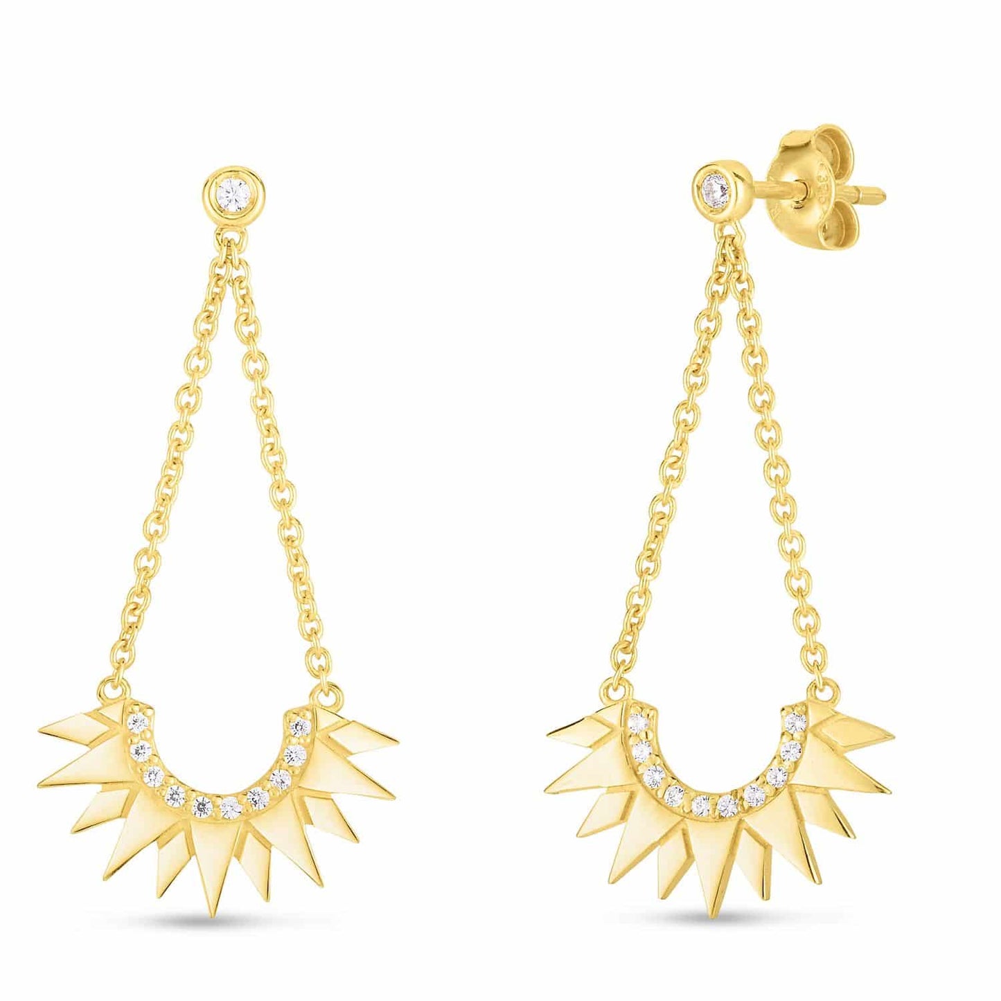 0.13CTW Real Diamond 14K Gold Sunburst Earrings
