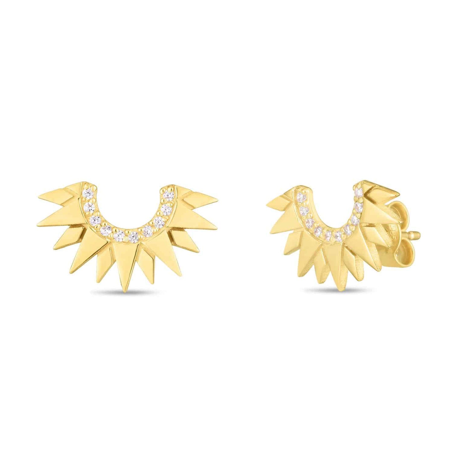 0.10CTW Real Diamond 14K Gold Sunburst Stud Earrings
