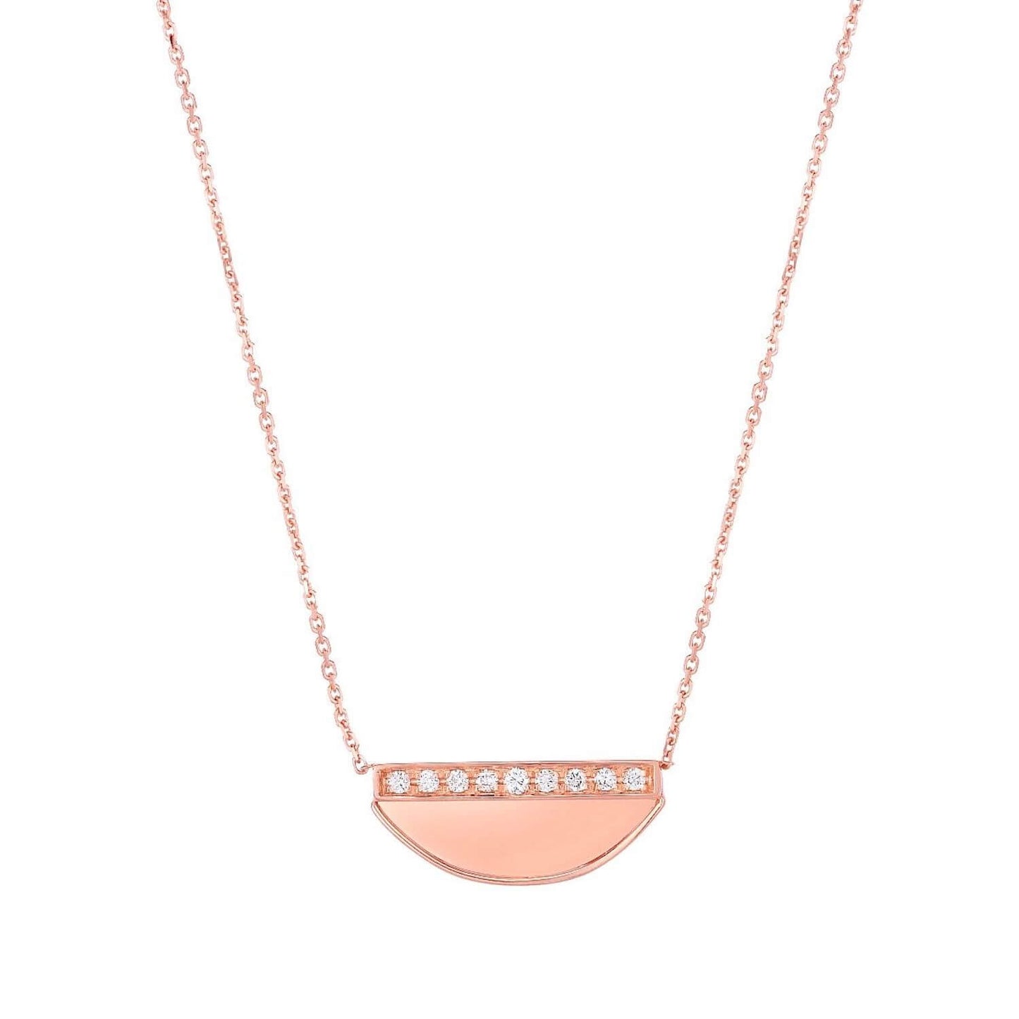 0.10CTW Real Diamond 14K Gold Half Moon Pendant on Solid Cable Necklace 18"