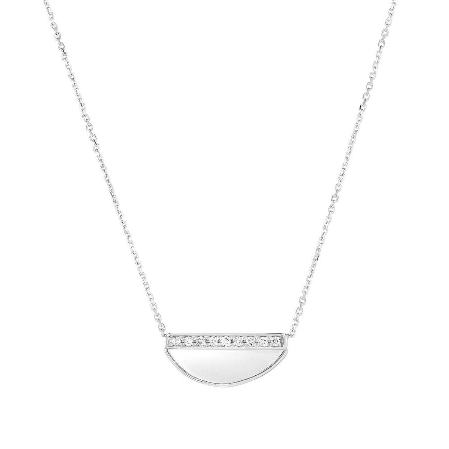 0.10CTW Real Diamond 14K Gold Half Moon Pendant on Solid Cable Necklace 18"