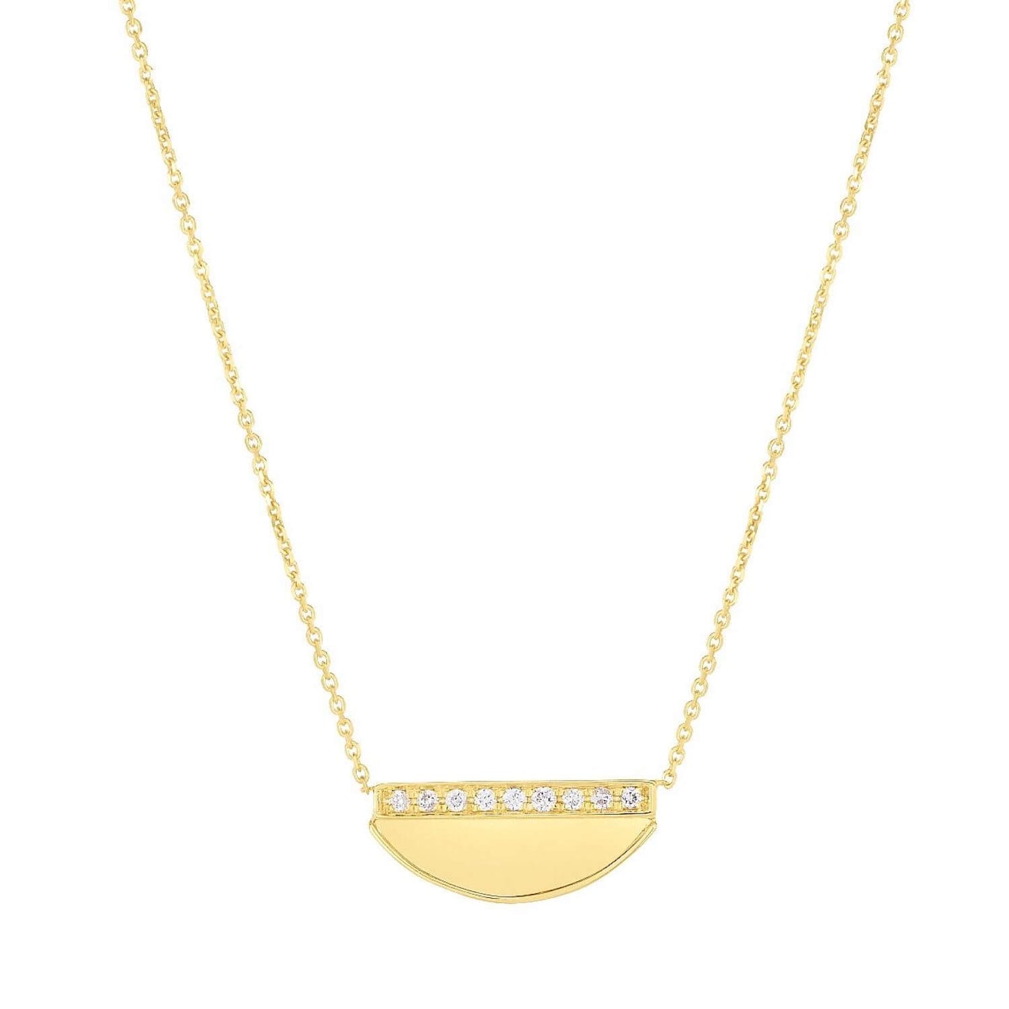 0.10CTW Real Diamond 14K Gold Half Moon Pendant on Solid Cable Necklace 18"