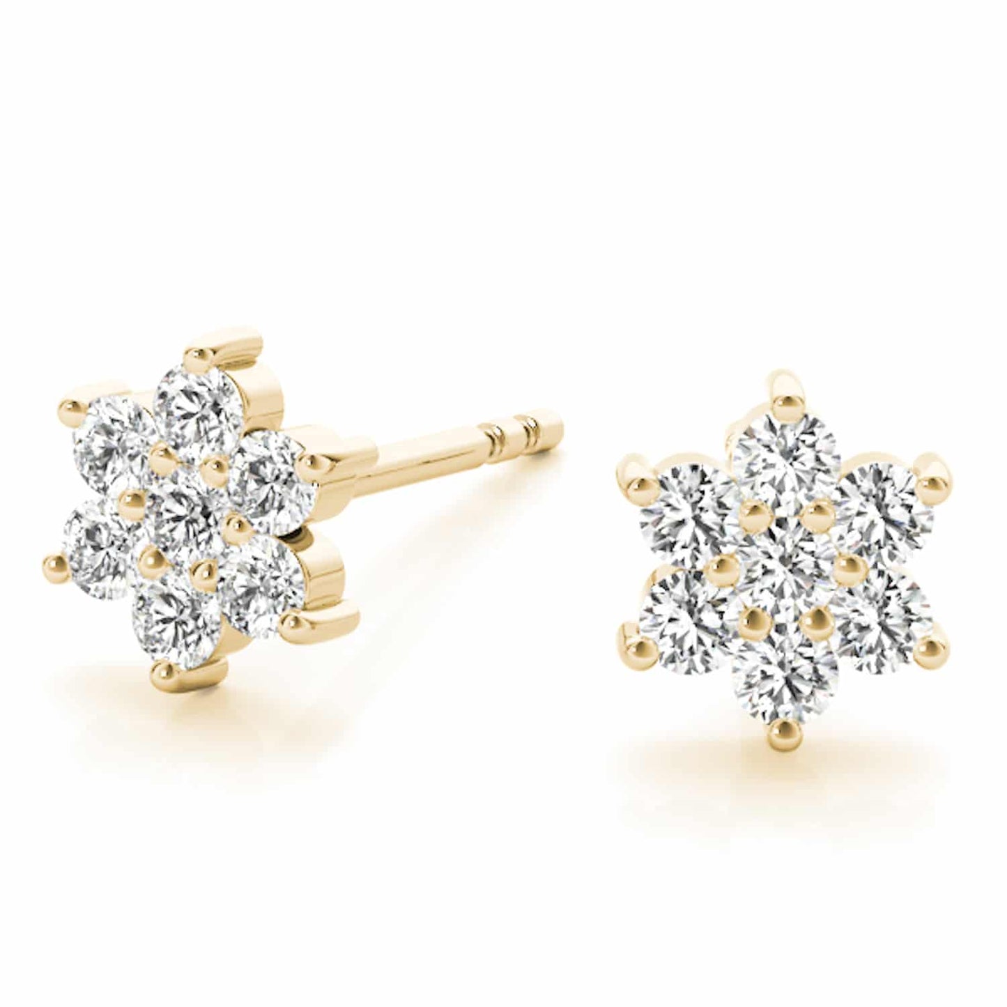 0.20CTW Real Diamond 14K Gold Flower Cluster Stud Earrings
