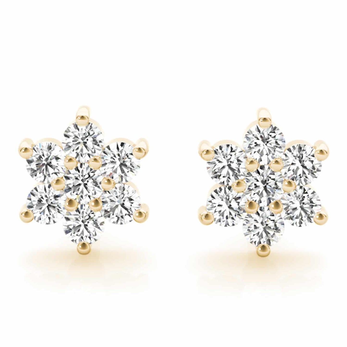 0.20CTW Real Diamond 14K Gold Flower Cluster Stud Earrings