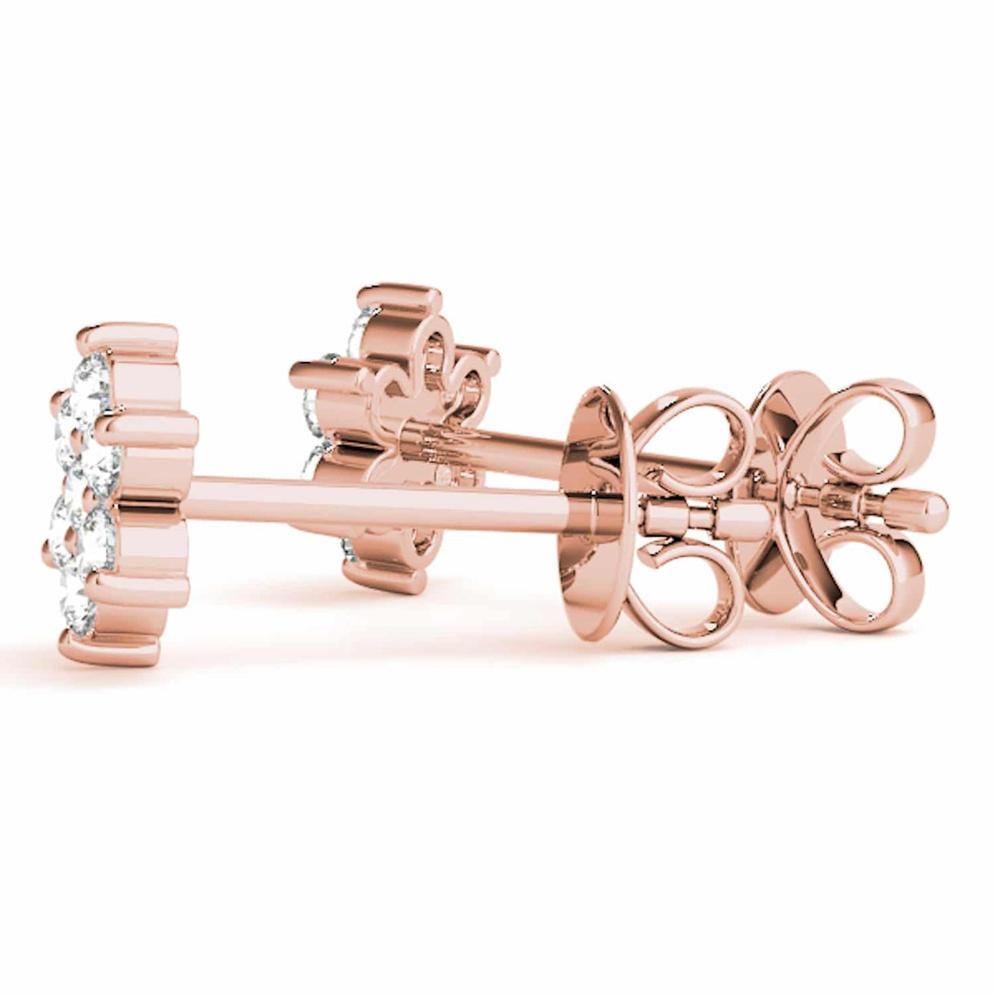 0.20CTW Real Diamond 14K Gold Flower Cluster Stud Earrings