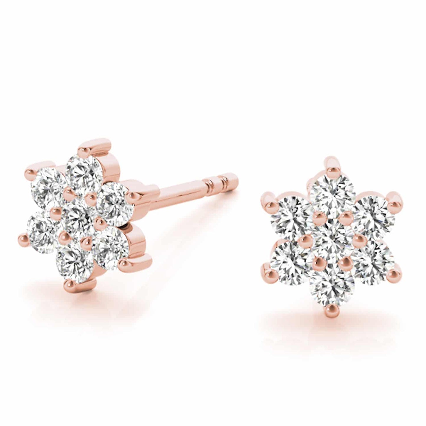 0.20CTW Real Diamond 14K Gold Flower Cluster Stud Earrings
