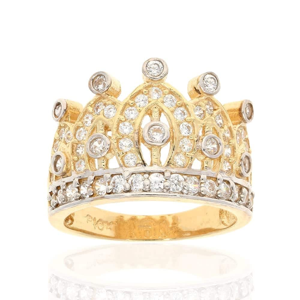 10k Gold Yellow Created White Diamond Crown Ring Size 5-8