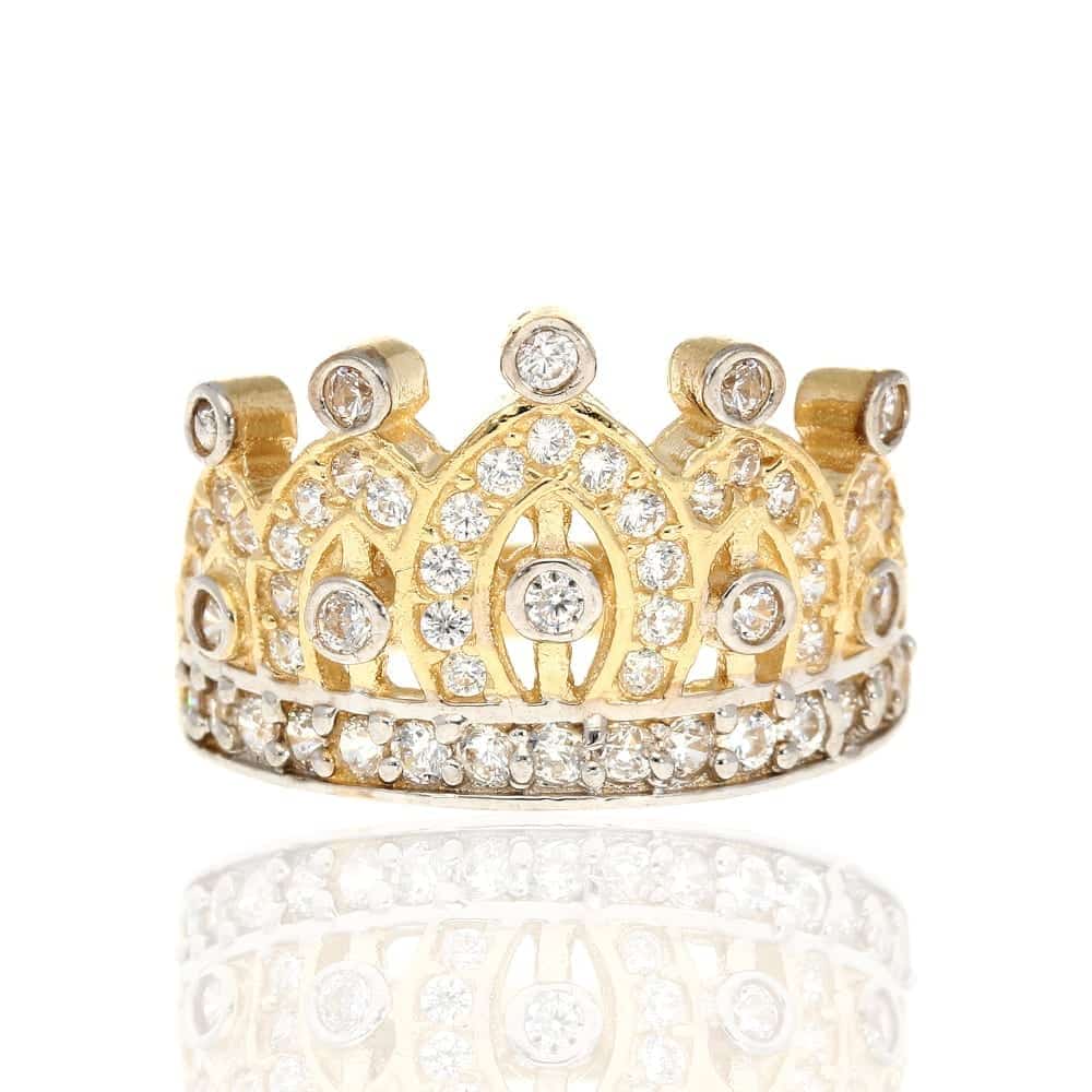 10k Gold Yellow Created White Diamond Crown Ring Size 5-8